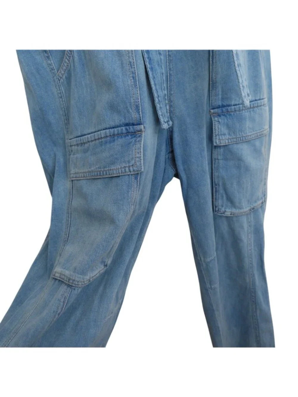 Free People Womens Small Go West Denim Utility Jumpsuit Mirage Blue OB1160882